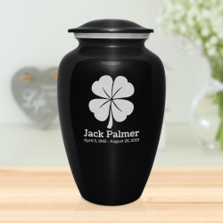 4 Leaf Clover Cremation Urn - Jet Black