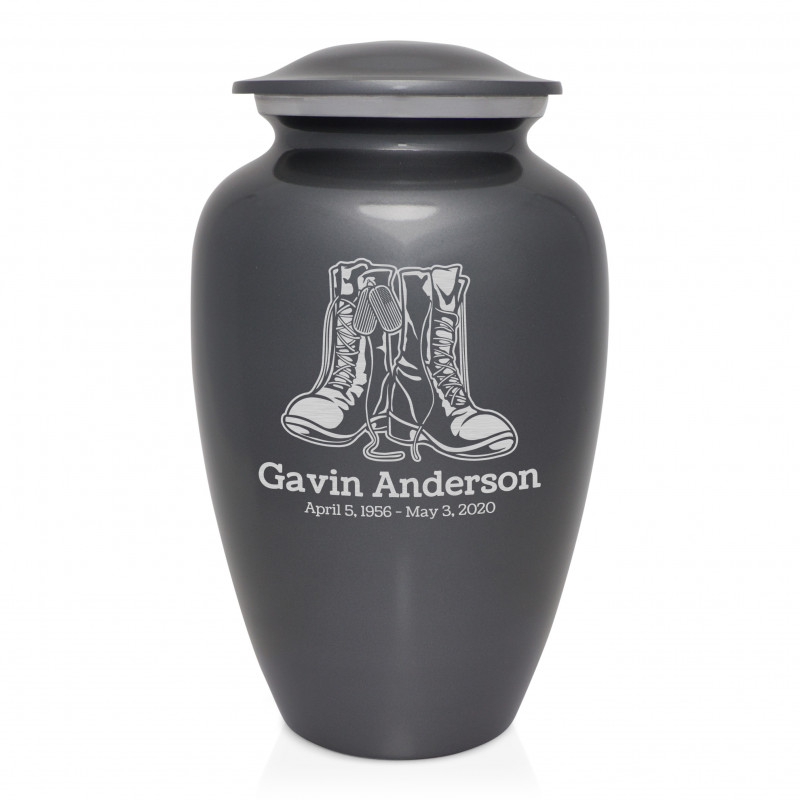 Veteran Combat Boots Cremation Urn - Gunmetal Gray