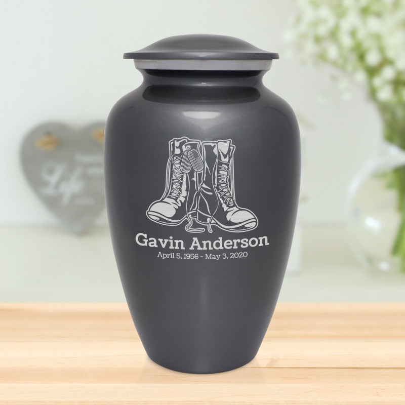 Veteran Combat Boots Cremation Urn - Gunmetal Gray