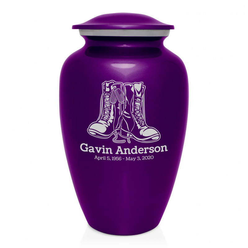 Veteran Combat Boots Cremation Urn - Purple Luster