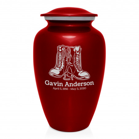 Veteran Combat Boots Cremation Urn - Ruby Red