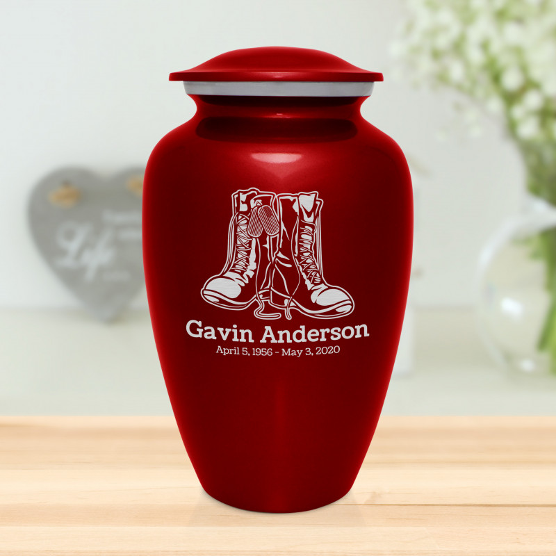 Veteran Combat Boots Cremation Urn - Ruby Red