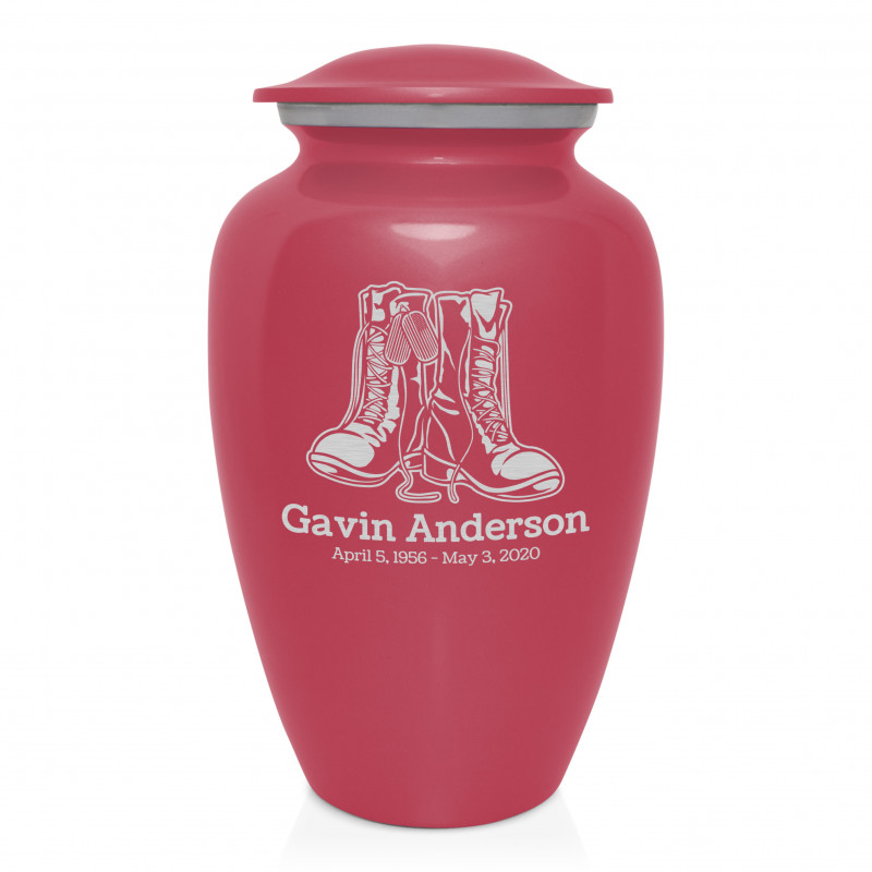 Veteran Combat Boots Cremation Urn - Rose Pink
