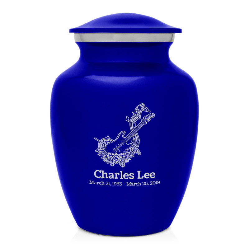 Flowered Electric Guitar Sharing Urn - Midnight Blue