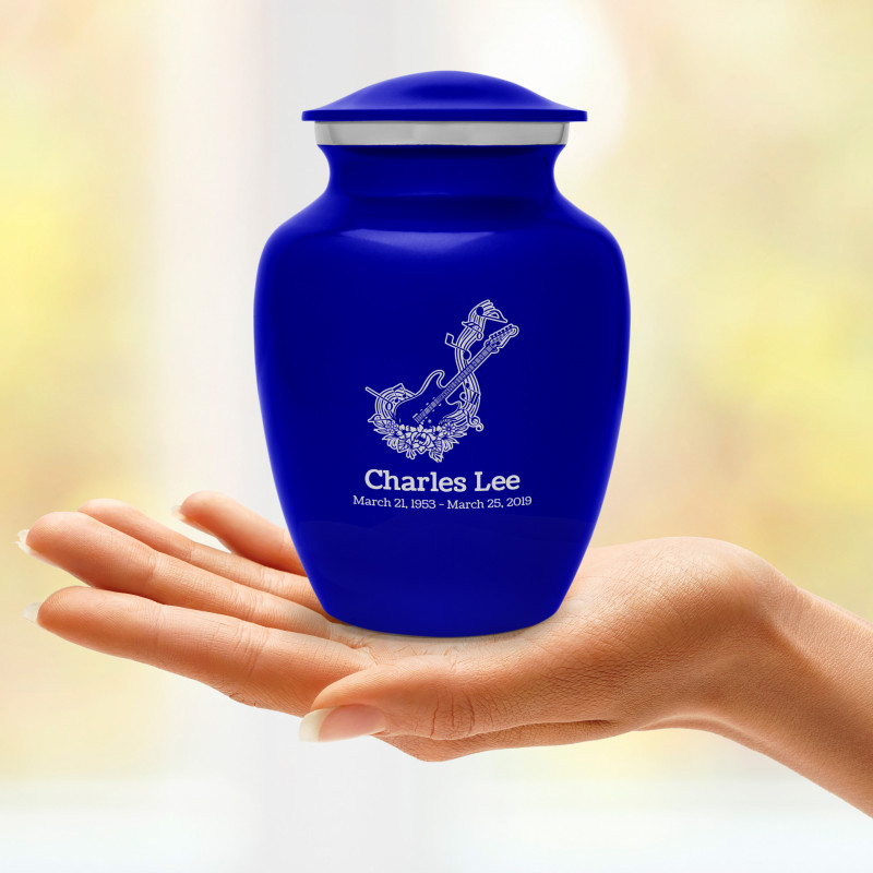 Flowered Electric Guitar Sharing Urn - Midnight Blue