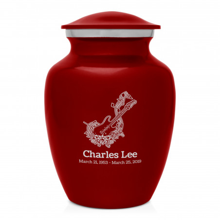 Flowered Electric Guitar Sharing Urn - Ruby Red