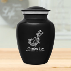 Flowered Electric Guitar Sharing Urn - Jet Black