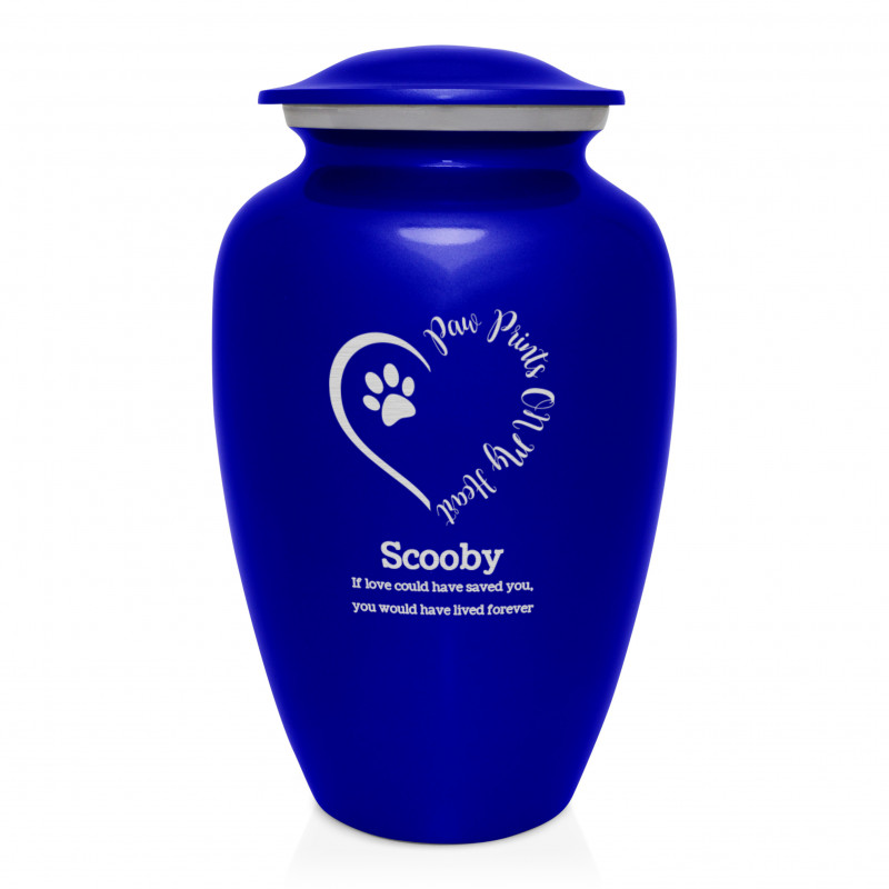 Extra Large Paw Prints On My Heart Pet Cremation Urn - Midnight Blue