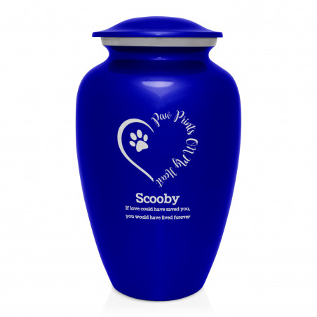 Extra Large Paw Prints On My Heart Pet Cremation Urn - Midnight Blue