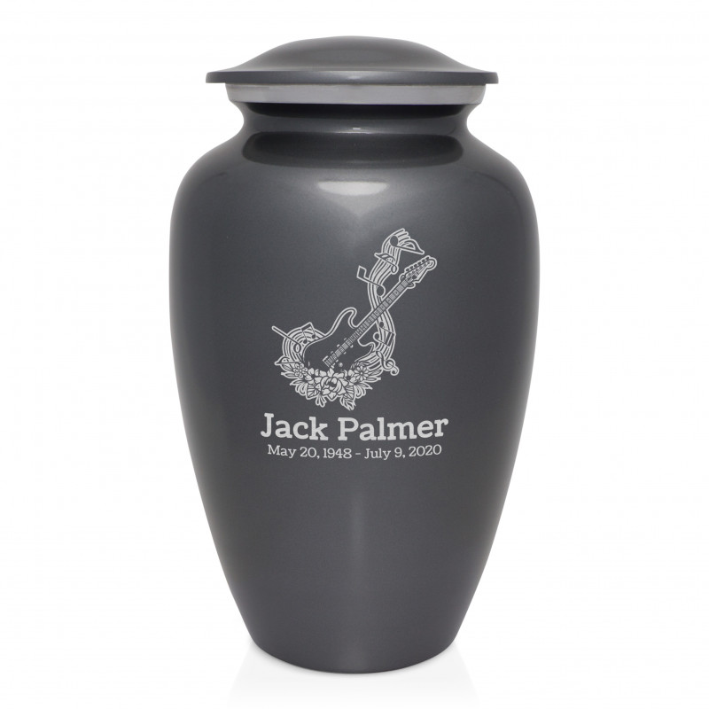 Flowered Electric Guitar Cremation Urn - Gunmetal Gray