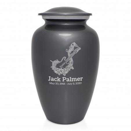 Flowered Electric Guitar Cremation Urn - Gunmetal Gray