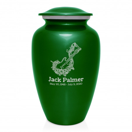 Flowered Electric Guitar Cremation Urn - Shamrock Green