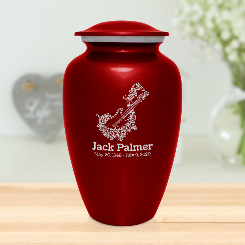 Flowered Electric Guitar Cremation Urn - Ruby Red