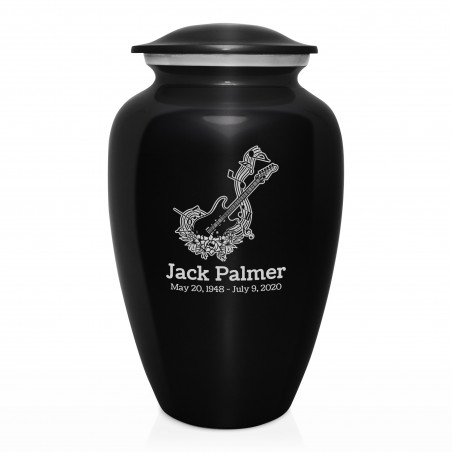 Flowered Electric Guitar Cremation Urn - Jet Black