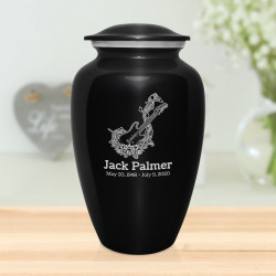 Flowered Electric Guitar Cremation Urn - Jet Black