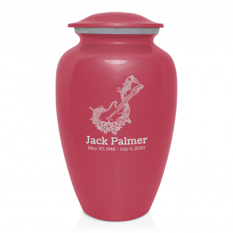 Flowered Electric Guitar Cremation Urn - Rose Pink