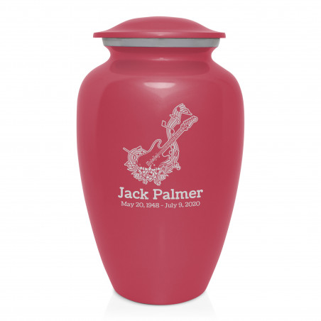 Flowered Electric Guitar Cremation Urn - Rose Pink