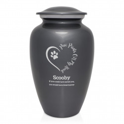 Extra Large Paw Prints On My Heart Pet Cremation Urn - Gunmetal Gray
