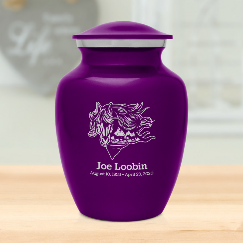 Running Horses Sharing Urn - Purple Luster