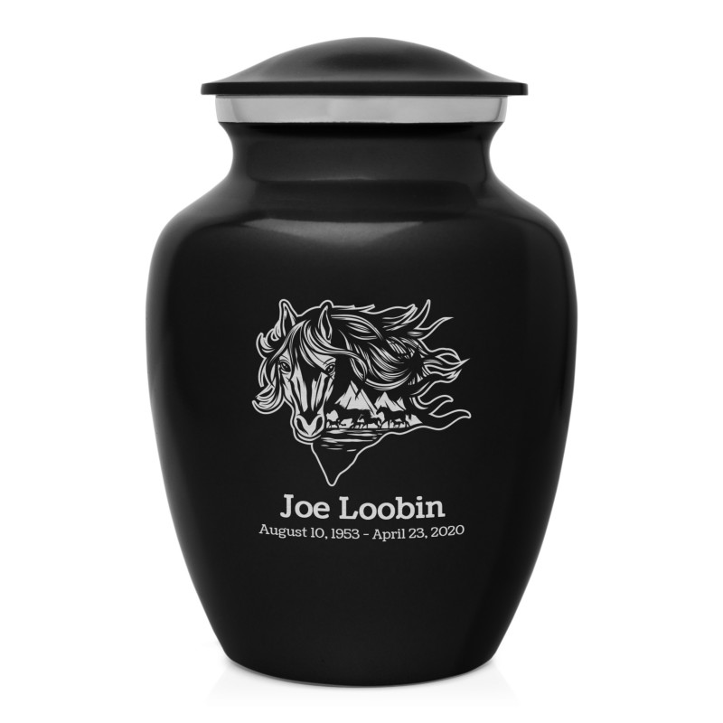 Running Horses Sharing Urn - Jet Black
