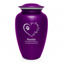 Extra Large Paw Prints On My Heart Pet Cremation Urn - Purple Luster
