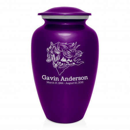 Running Horses Cremation Urn - Purple Luster