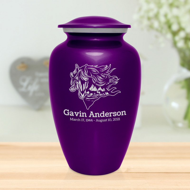 Running Horses Cremation Urn - Purple Luster