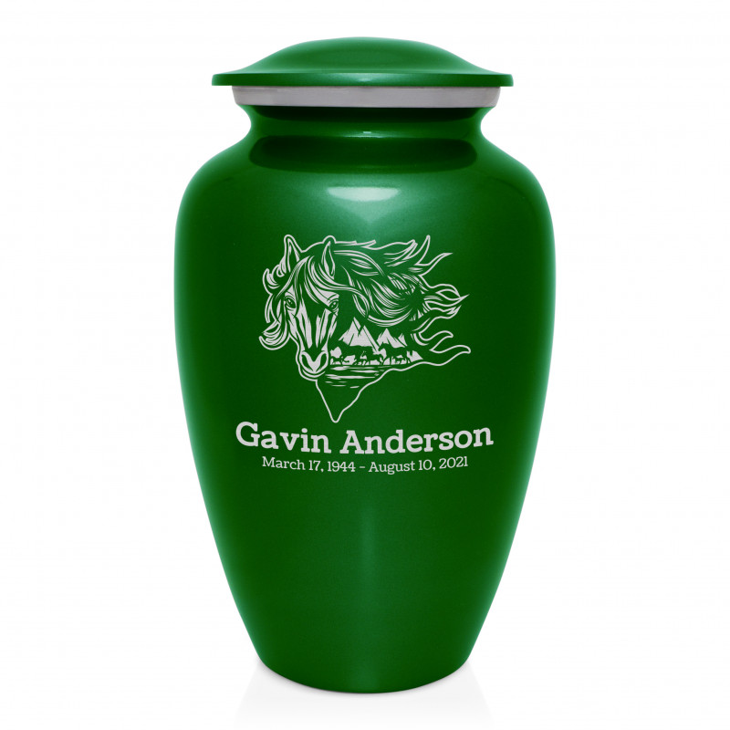 Running Horses Cremation Urn - Shamrock Green