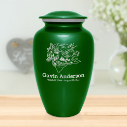 Running Horses Cremation Urn - Shamrock Green