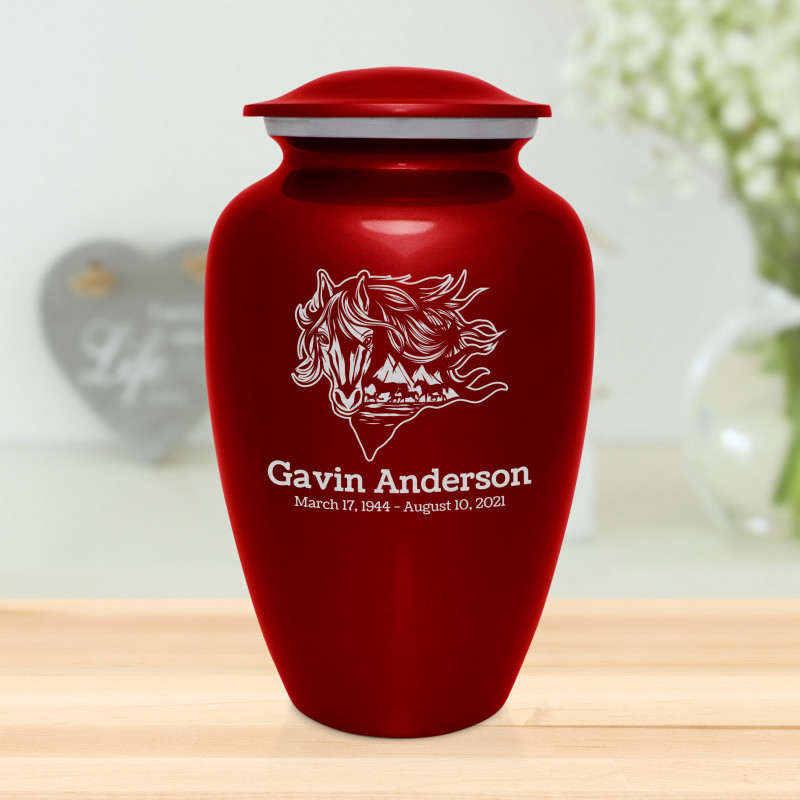 Running Horses Cremation Urn - Ruby Red