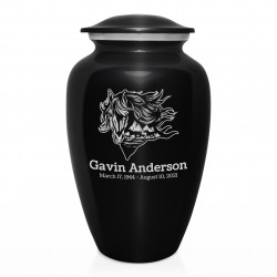 Running Horses Cremation Urn - Jet Black