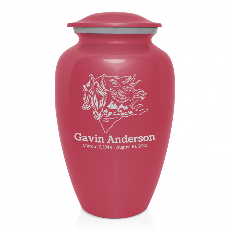 Running Horses Cremation Urn - Rose Pink