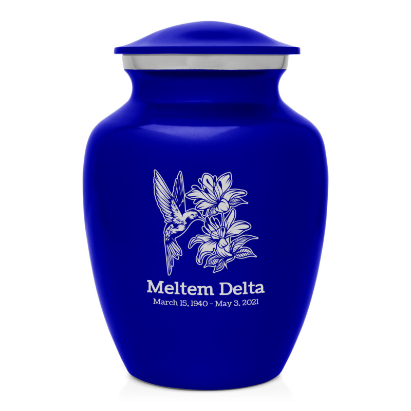 Hummingbird Flowers Sharing Urn - Midnight Blue