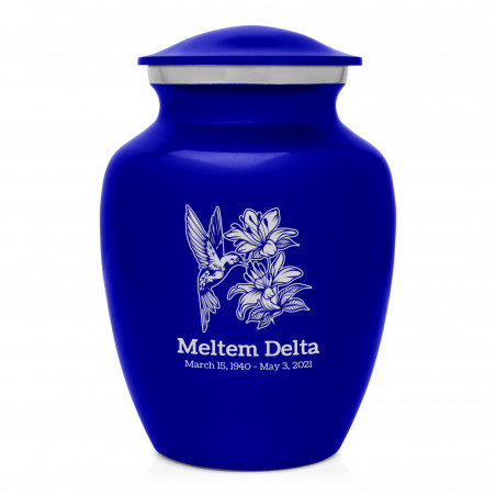 Hummingbird Flowers Sharing Urn - Midnight Blue