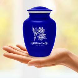 Hummingbird Flowers Sharing Urn - Midnight Blue