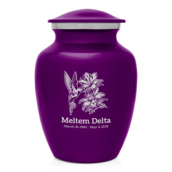 Hummingbird Flowers Sharing Urn - Purple Luster
