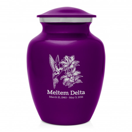 Hummingbird Flowers Sharing Urn - Purple Luster