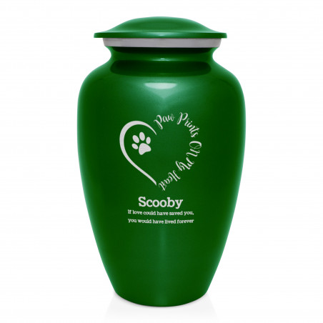 Extra Large Paw Prints On My Heart Pet Cremation Urn - Shamrock Green