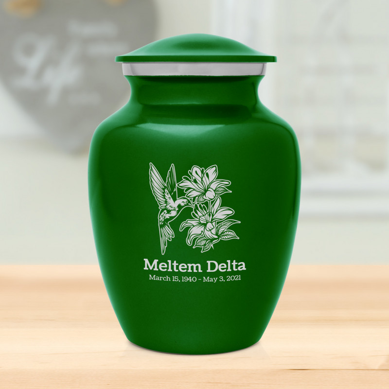 Hummingbird Flowers Sharing Urn - Shamrock Green