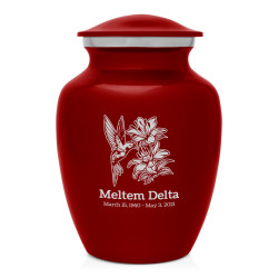 Hummingbird Flowers Sharing Urn - Ruby Red