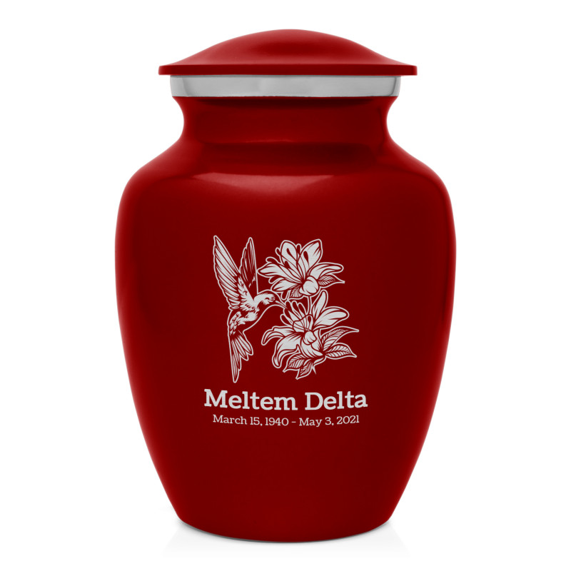 Hummingbird Flowers Sharing Urn - Ruby Red