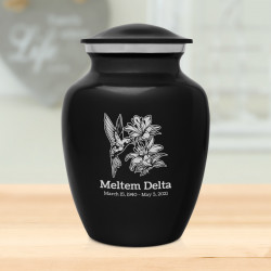Hummingbird Flowers Sharing Urn - Jet Black