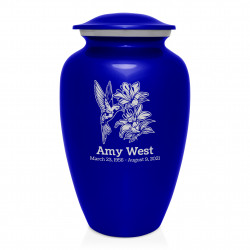 Hummingbird Flowers Cremation Urn - Midnight Blue