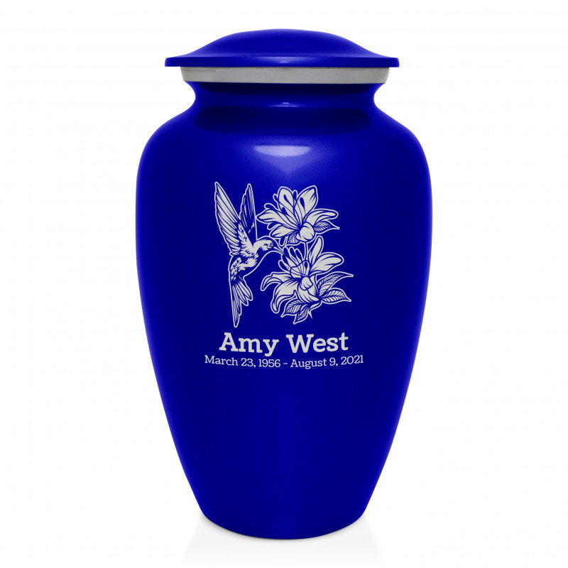 Hummingbird Flowers Cremation Urn - Midnight Blue