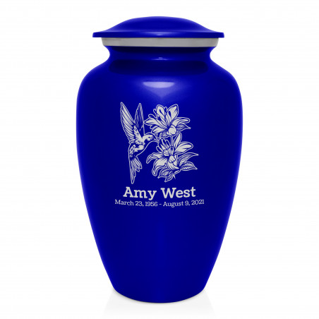 Hummingbird Flowers Cremation Urn - Midnight Blue