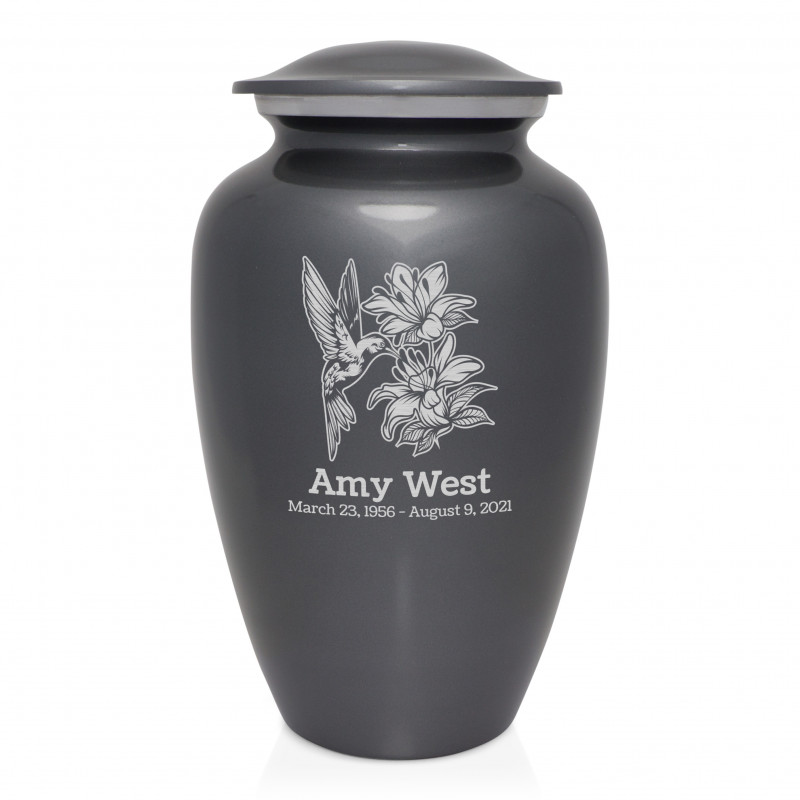 Hummingbird Flowers Cremation Urn - Gunmetal Gray