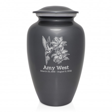 Hummingbird Flowers Cremation Urn - Gunmetal Gray