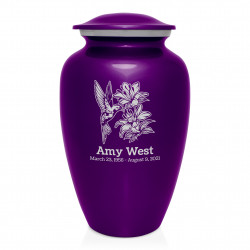 Hummingbird Flowers Cremation Urn - Purple Luster