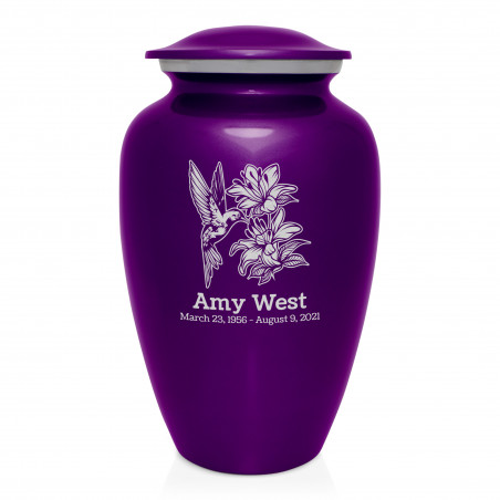 Hummingbird Flowers Cremation Urn - Purple Luster