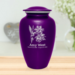 Hummingbird Flowers Cremation Urn - Purple Luster